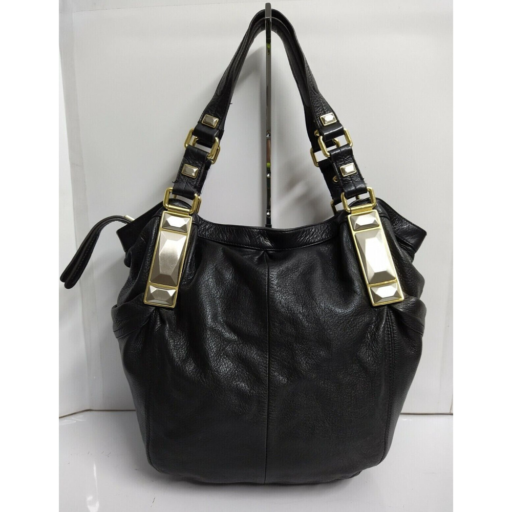 B. Makowsky Black Pebbled Leather Double Handle Tote Shoulder Bag
